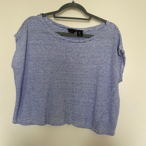 Tahari Blue and White Striped Crop Linen Tee - Size M - Picture 1 of 5